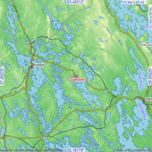 Topographic map of Tuusniemi