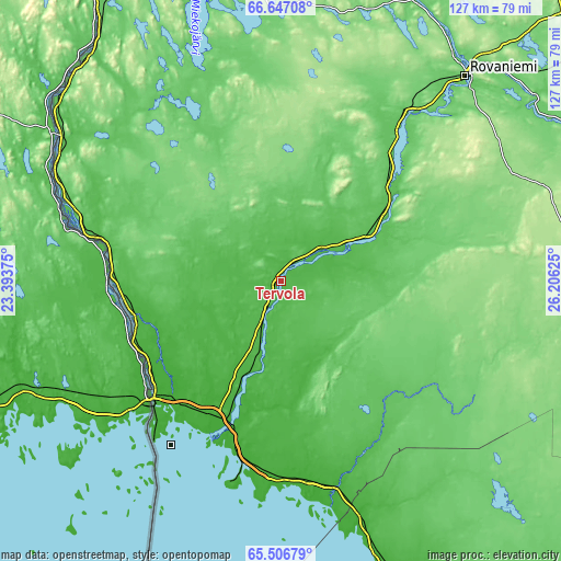 Topographic map of Tervola