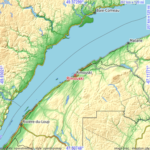 Topographic map of Rimouski