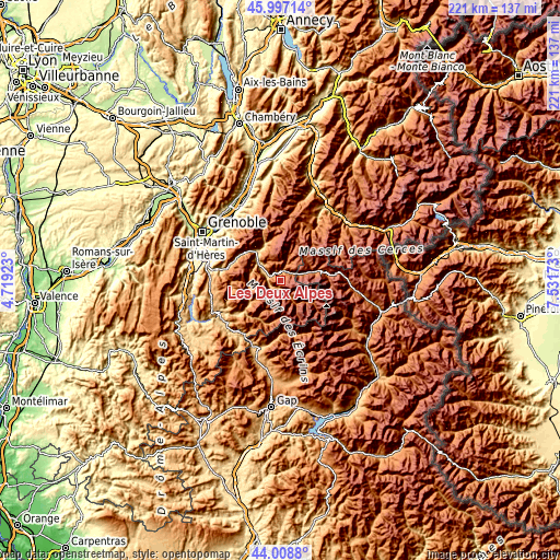 Topographic map of Les Deux Alpes