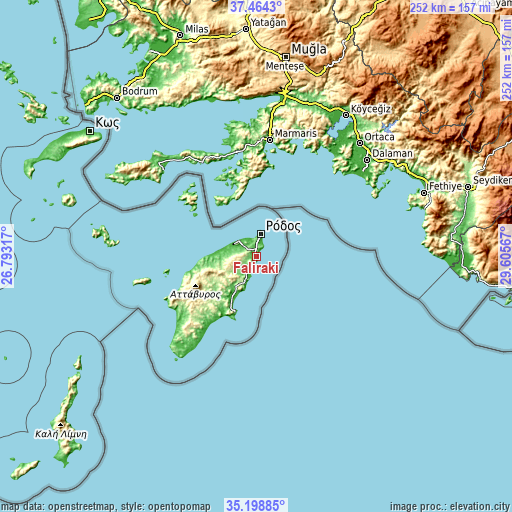 Topographic map of Faliraki