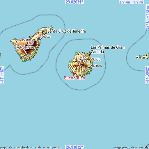 Topographic map of Puerto Rico