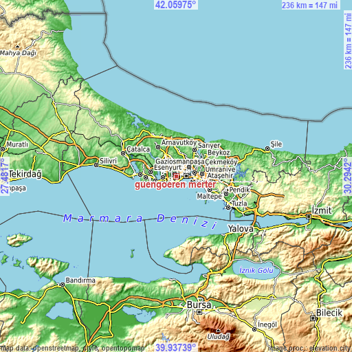 Topographic map of güngören merter