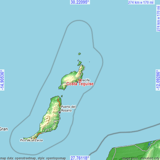 Topographic map of Costa Teguise