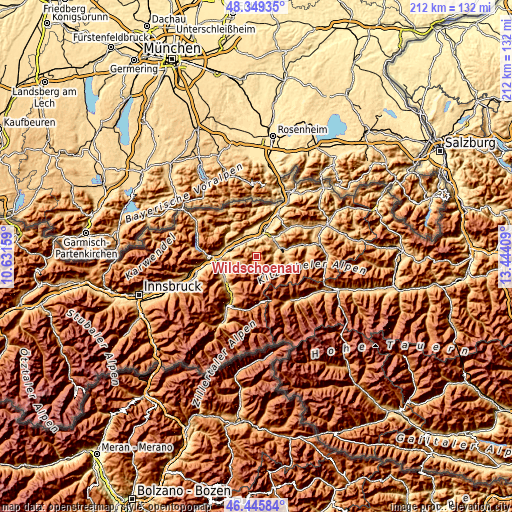 Topographic map of Wildschönau