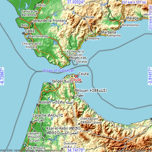 Topographic map of Ceuta
