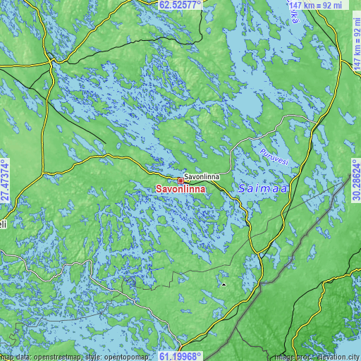 Topographic map of Savonlinna
