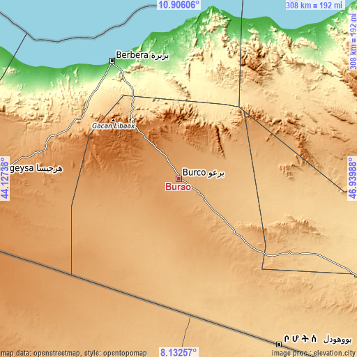 Topographic map of Burao