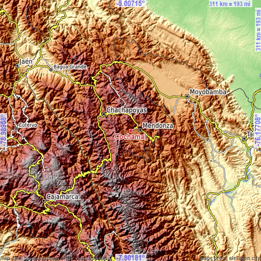 Topographic map of Cochamal