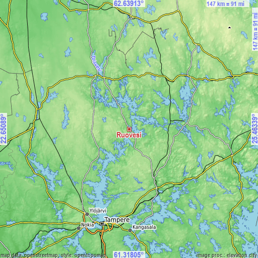 Topographic map of Ruovesi