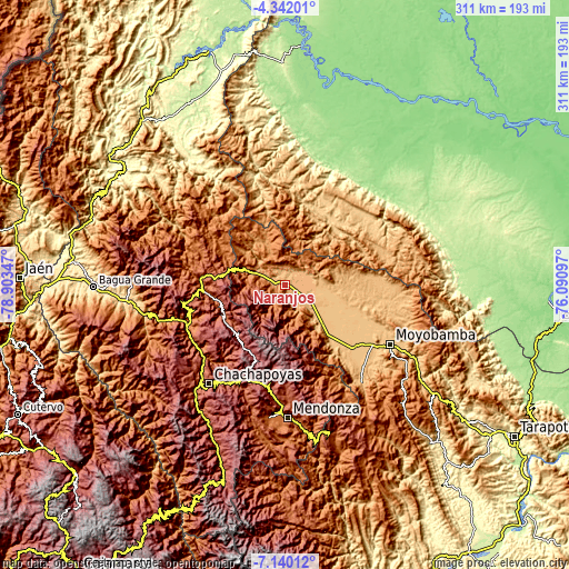 Topographic map of Naranjos