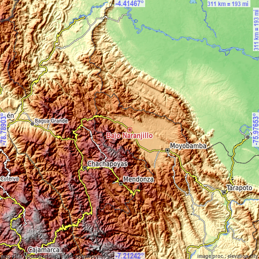 Topographic map of Bajo Naranjillo