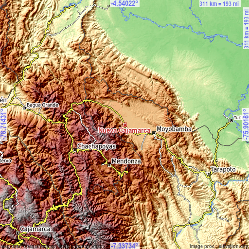 Topographic map of Nueva Cajamarca