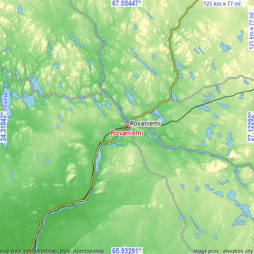 Topographic map of Rovaniemi