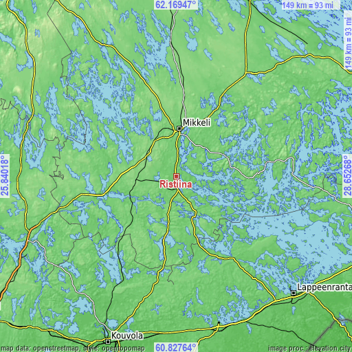 Topographic map of Ristiina