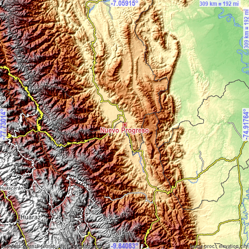 Topographic map of Nuevo Progreso