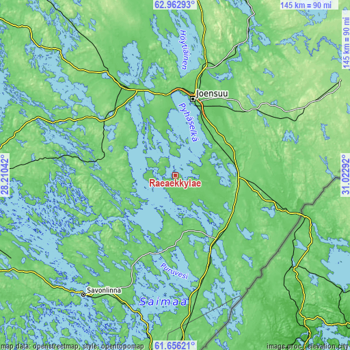 Topographic map of Rääkkylä