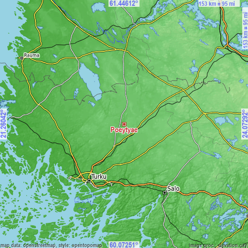 Topographic map of Pöytyä