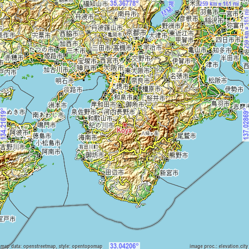 Topographic map of Kōya