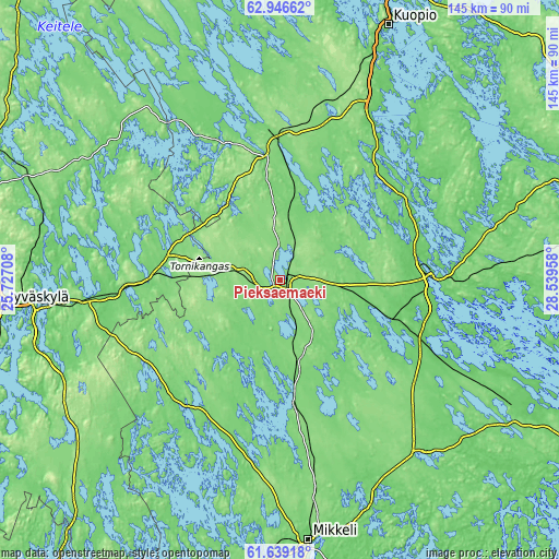 Topographic map of Pieksämäki