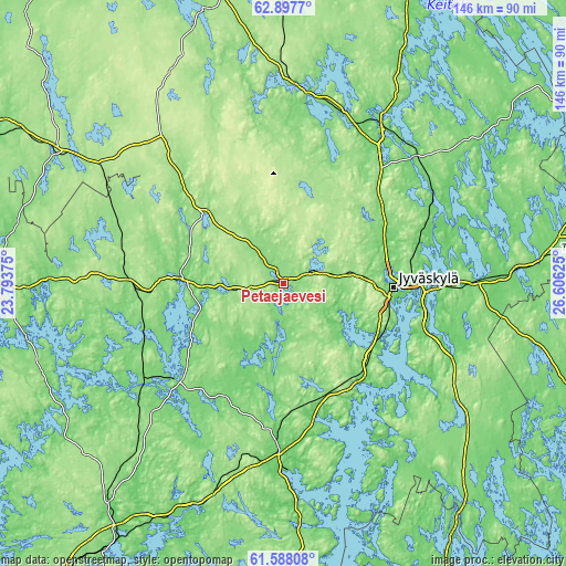 Topographic map of Petäjävesi