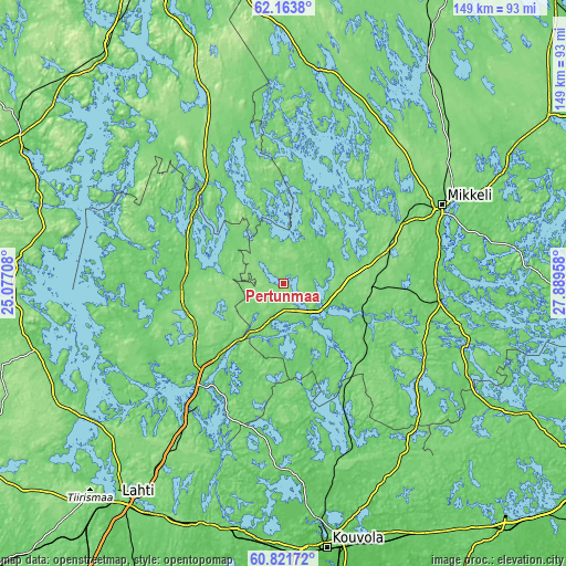 Topographic map of Pertunmaa