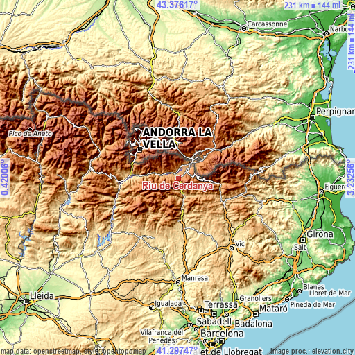 Topographic map of Riu de Cerdanya