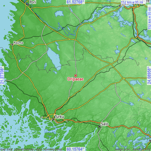 Topographic map of Oripää