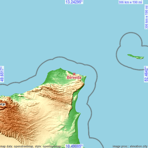 Topographic map of Bereeda