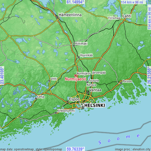 Topographic map of Nurmijärvi