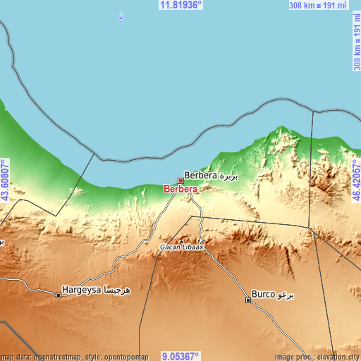 Topographic map of Berbera