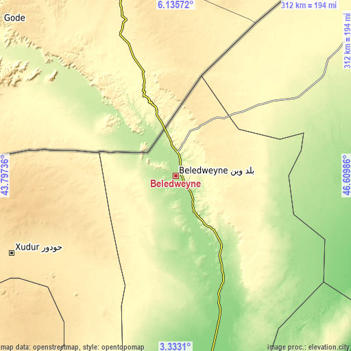 Topographic map of Beledweyne