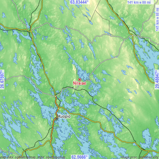 Topographic map of Nilsiä