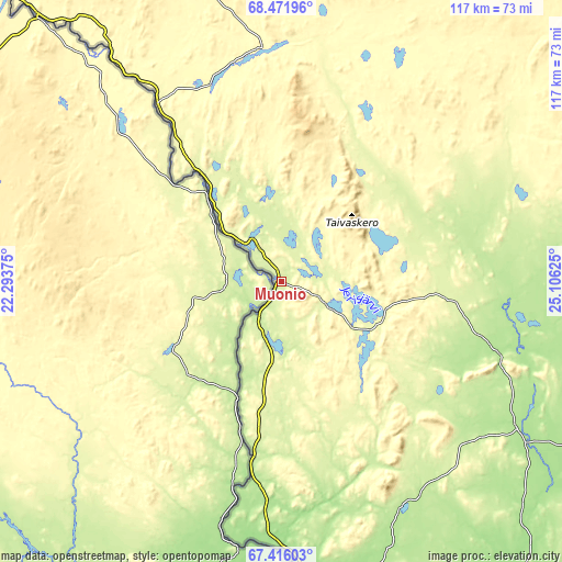 Topographic map of Muonio