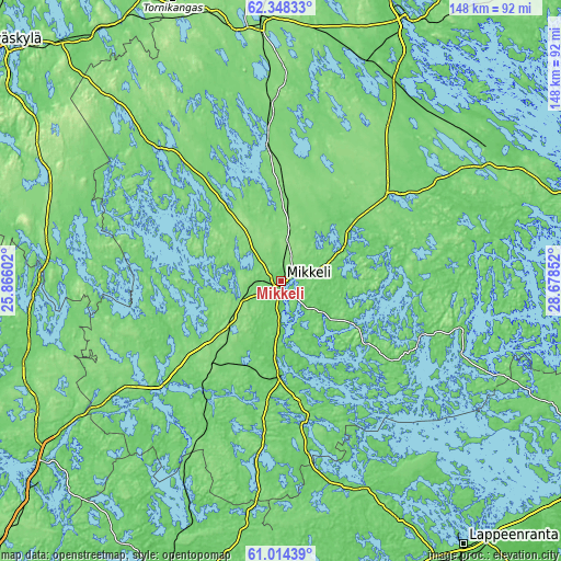 Topographic map of Mikkeli
