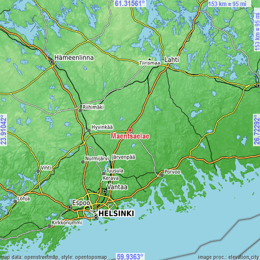 Topographic map of Mäntsälä