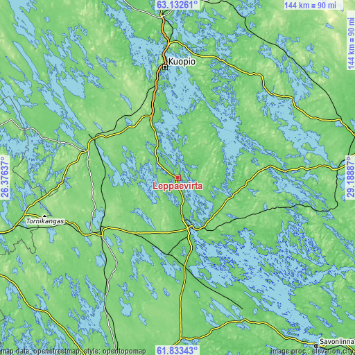 Topographic map of Leppävirta
