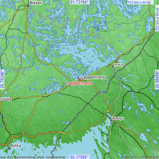 Topographic map of Lappeenranta
