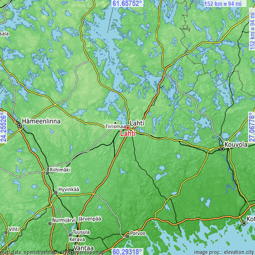 Topographic map of Lahti