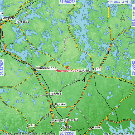 Topographic map of Hämeenkoski