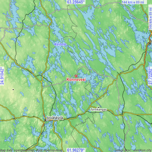 Topographic map of Konnevesi