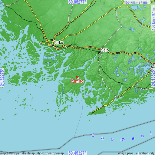 Topographic map of Kimito