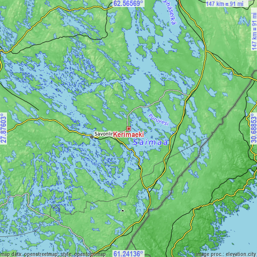 Topographic map of Kerimäki