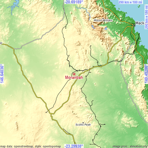 Topographic map of Moranbah