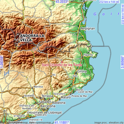 Topographic map of Sant Cristòfol de les Fonts