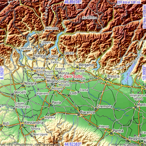 Topographic map of Osio Sotto