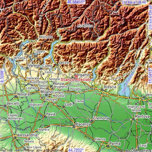 Topographic map of Scanzo-Rosciate