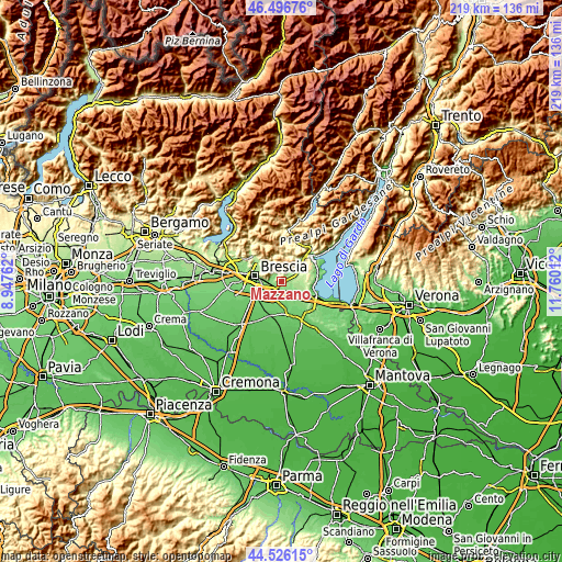 Topographic map of Mazzano
