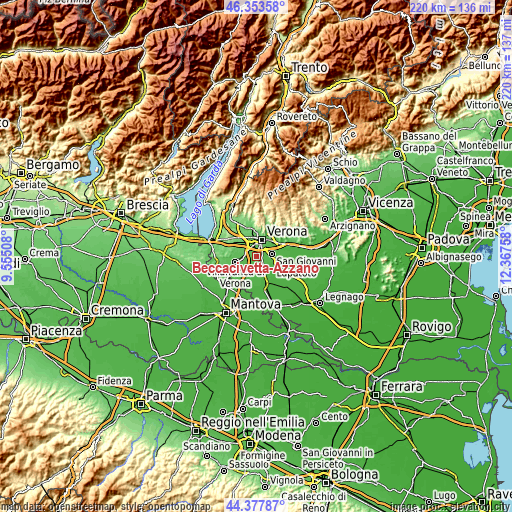 Topographic map of Beccacivetta-Azzano