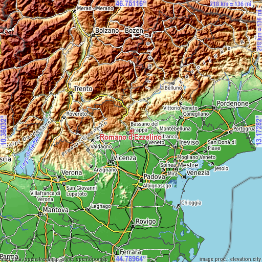 Topographic map of Romano d'Ezzelino